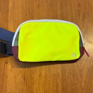 Lululemon Athletica Neon Yellow and Burgundy Belt Bag